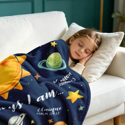 Mosslink Baptism Gifts for Boys Girl, Christian Gift Planets Blanket 40"x50" - color: Blue-god Says I Am