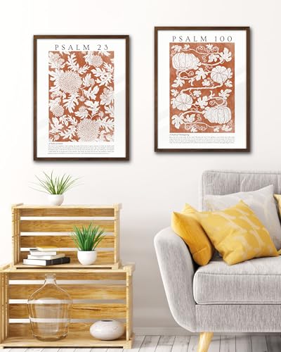 EcoHest 12x16in Psalm 100 Pumpkin Thanksgiving Botanical Christian Wall Art - color: Walnut Framed Pumpkins, size: 16"L x 12"W