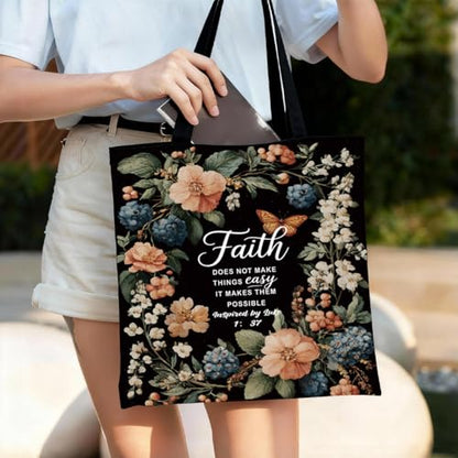 Christian Canvas Tote Bag for Women, Inspirational Faith Shoulder Bag - color: Faith