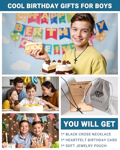 Birthday Gift Cross Necklace for Boy 8–30 Year Old with Joshua Card - style: 10th birthday
