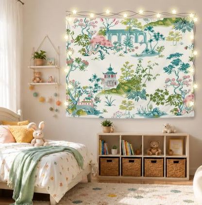 Elpwk Green and Blue Chinoiserie Tapestry Wall Decor 50x60 Inch - color: Green and blue