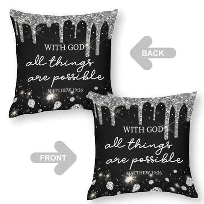 Black Silver Diamonds Throw Pillow Cover Black White Bible Verse Couch Pillowcases Christian Scripture Sparkle Shiny Drip Modern (No Glitter) Sofa Pillows Cushion Case for Bed Chair 18x18inch - color: Diamondblack-14