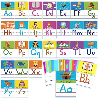 AmazingSpark 26 Pcs Bible Alphabet Flash Cards Christian ABC Cards