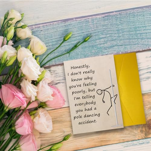 Funny Get Well Card for Friend Family, Pole Dancing Accident Get Well Card Gift from Bistie Colleague Siblings, Rude Humor Recovery Cards. - color: #3