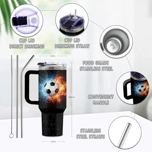 2026 Soccer Cup 40oz Tumbler, with Handle & Straw, Insulated Cup - color: Football