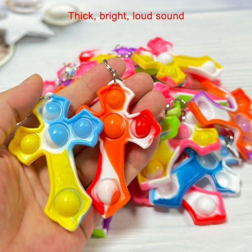 Goodangie00 30 Packs Rainbow Bulk Religion Cross Mini Pop Fidget Keychain Bubble Toy for Kids Classroom Treasure Chest Students Prizes，Birthday Goodie Bag Stuffers，Easter Party Favors Gifts