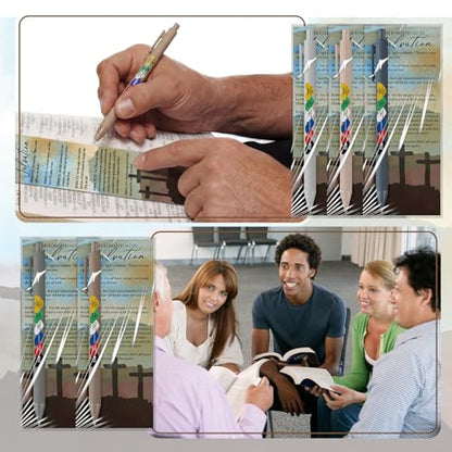 Sayglossy 100 Set Christian Gifts Bulk, Plan of Salvation Pens with Romans Road Gospel Cards for First Communion Gifts, Religious Bible Verse Ballpoint Pens with Scripture Cards for Baptism