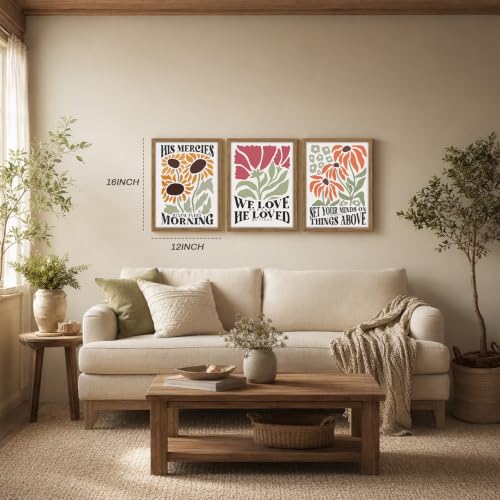 3 Piece Christian Scripture Wall Art Framed Bible Verses Prints 12x16 In - color: Flower（Framed）, size: 16"L x 12"W