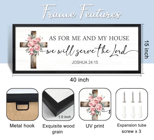 As For Me And My House We Will Serve The Lord Framed Wall Art, 40''×15'' Positive Religious Rustic Bible Verse for Christian God Jesus Christ Prayer, Horizontal Holy Catholic Scripture Decor Black - color: Black Frame, style: We Will Serve The Lord