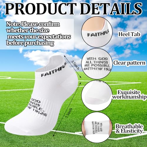 Janmercy 6 Pairs Christian Ankle Socks Fit Us Size 6-13 - color: Black,white