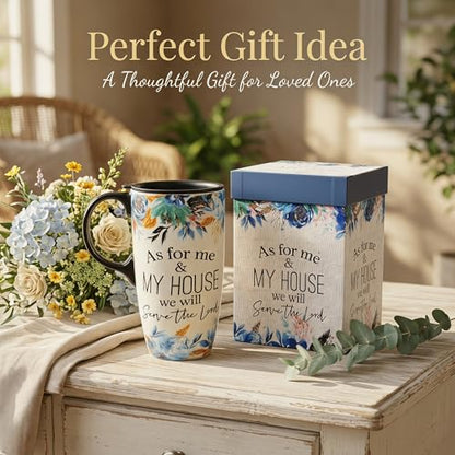 Topadorn 17oz Ceramic Travel Mug with Lid, Christian Bible Verse Mug - color: As for me&my house