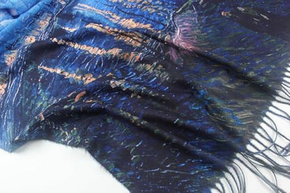 Umjetnost Soft Cashmere Feel Scarf For Women Winter Warm Scarves Large Shawl Wrap Monet Van Gogh Art Print - color: C28 Blue