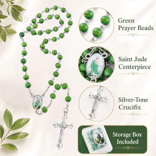 24 Pcs St Jude Rosary Beads Bulk, Saint Jude Green Rosary Necklace Our Lady of Grace Party Favor Catholic Gift with Box for Guests, Rosarios Catolicos for First Communion Party
