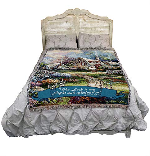 Pure Country Weavers Springtime Glory Blanket by James Lee - The Lord is My Salvation -Scriptures -Psalm 27:1 - Religious Gift Tapestry Throw Woven from Cotton - Made in the USA (72x54) - color: Psalm 27:1 Scenic, size: 72" x 54"