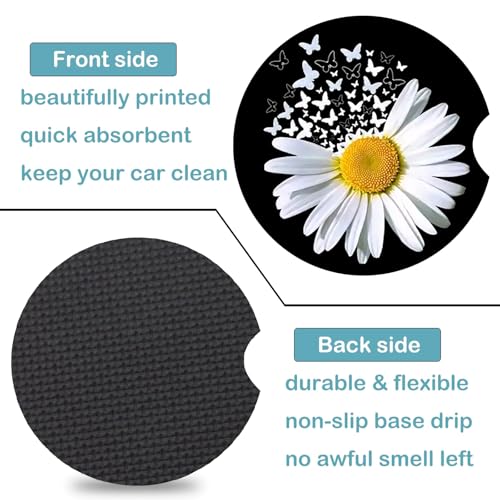2 Pack Daisy Butterfly Car Cup Holder Coasters Universal Neoprene Coasters - color: Daisy+butterfly