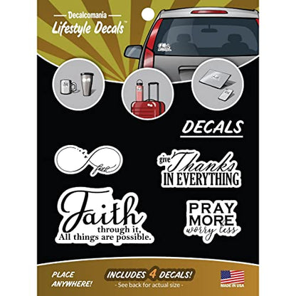 Religious Faith Vinyl Stickers - 4 Piece Decals Car Window Decals - Vinyl Car Sign Sticker - All Weather Proof - Pray More - Faith Infinity Love – Easy to Put On Car - style: Religious