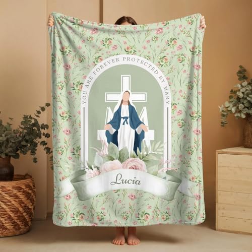 First Communion Blankets For Girls, Personalized Marian Swaddle Blanket, Catholic Baptism Gift, Baby Wrap, Our Lady Throw, Custom Mary Receiving Blanket For Kids, Baby Shower, Christian Baby Girl Gif - color: #Ver17