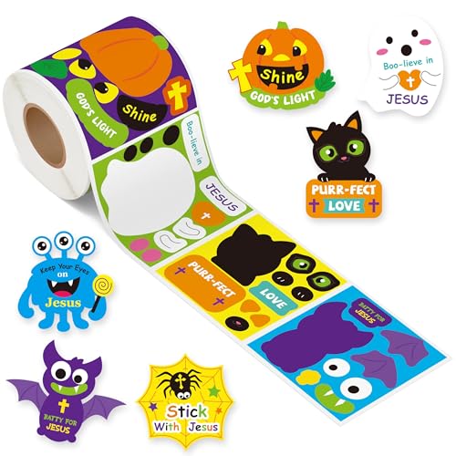 Haooryx Halloween Religious Sticker Roll, 300Pcs Make Your Own Pumpkin Cat - style: Religious Halloween 1Roll