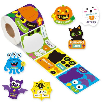Haooryx Halloween Religious Sticker Roll, 300Pcs Make Your Own Pumpkin Cat - style: Religious Halloween 1Roll