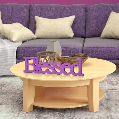 Blulu Blessed Letter Table Sign Wooden Blessed Standing Sign,Purple - color: Purple