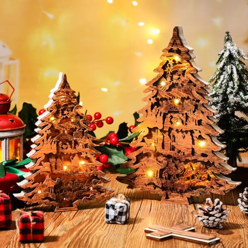 Honoson 2 Pieces Christmas Nativity Scene Wooden Tree Table Decoration