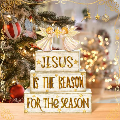 Britimes Tiered Tray Decor Set, 4 Pack, Wooden Table Sign, Christmas Jesus - style: Angel