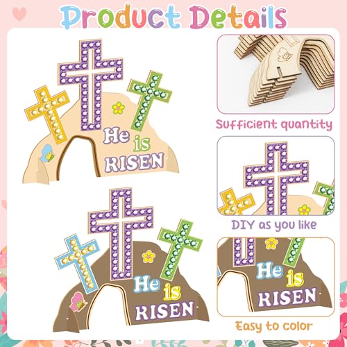 BeYumi Easter Jesus Resurrection Crafts - 20Pcs DIY HE IS RISEN Wooden Empty Tomb Standable Craft Make Your Own Christian Empty Tomb of Jesus Faith Religious Decor Church School Party Supplies for Kid