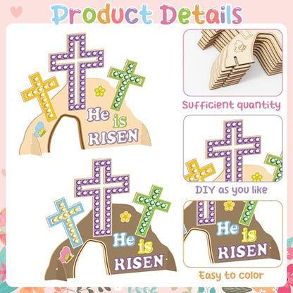 BeYumi Easter Jesus Resurrection Crafts - 20Pcs DIY HE IS RISEN Wooden Empty Tomb Standable Craft Make Your Own Christian Empty Tomb of Jesus Faith Religious Decor Church School Party Supplies for Kid