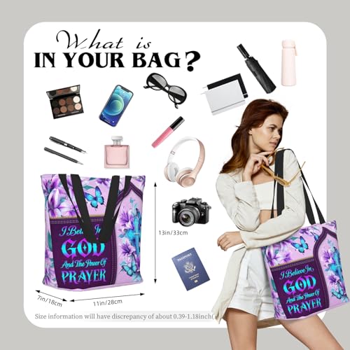 Bible Tote Bags for Women Christian Tote Bag Church Shoulder Bag Inspirational Bags With Zipper Christian Gift - color: I Believe in God