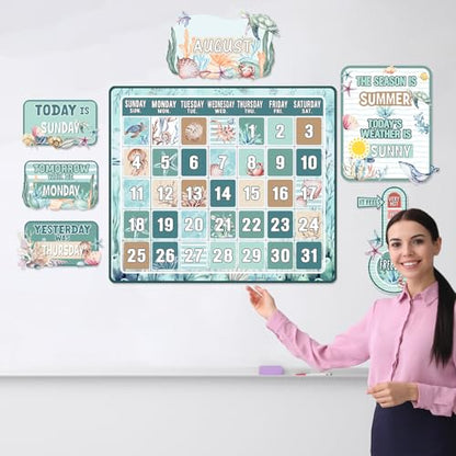 Cholemy 85 Pcs Ocean Classroom Calendar with Numbers, Watercolor Ocean - style: Watercolor Ocean