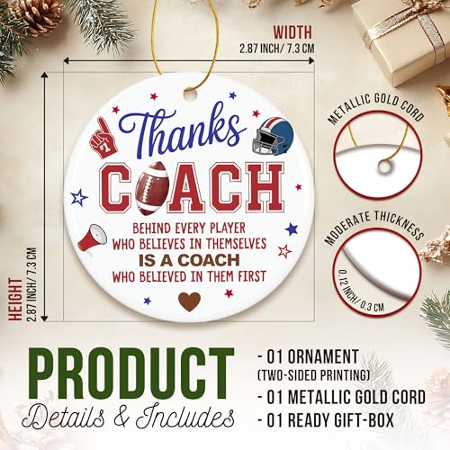 ZAGKOO Football Coach Ornament 2025 - Coaches Christmas Ornaments for Men and Women - Football Coach Gifts, Sports Thank You and Appreciation Gift Ideas - Ceramic Xmas Tree Ornament Decoration - color: Football Coach