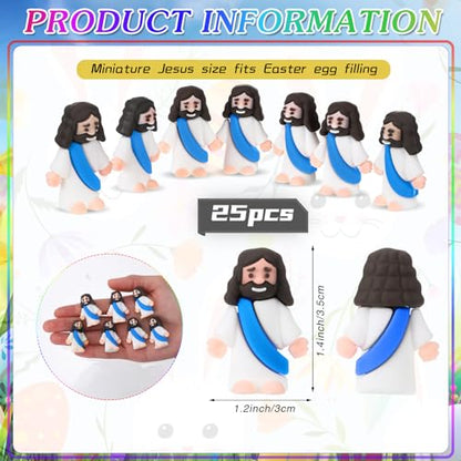 Bememo 25 Pcs Little Jesus Figures Original Design Mini Rubber Jesus Toys to Hide and Seek Religious Party Favors Sunday School Baptism Gifts(Blue) - color: Blue