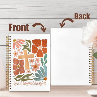 Christian Spiral Notebook Journal 5.5x8.3 Inch, Loved Beyond Measure Bible Verse Notebooks for Note Taking, Prayer Scripture Journal for Woman, Flower Bible Hardcover Notebook - color: Christian cross