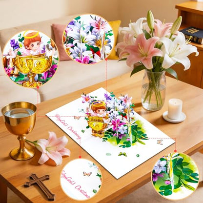 GREETING ART 3D Pop Up Baptism Card for Baby Girl,Christening Greeting Card - color: Guardian Angel Baby Girl