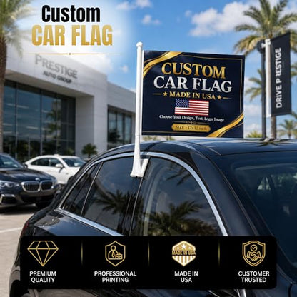 Custom Car Flag Pole by BCB Personalized Flag Banner Printed in USA - color: Car Flag