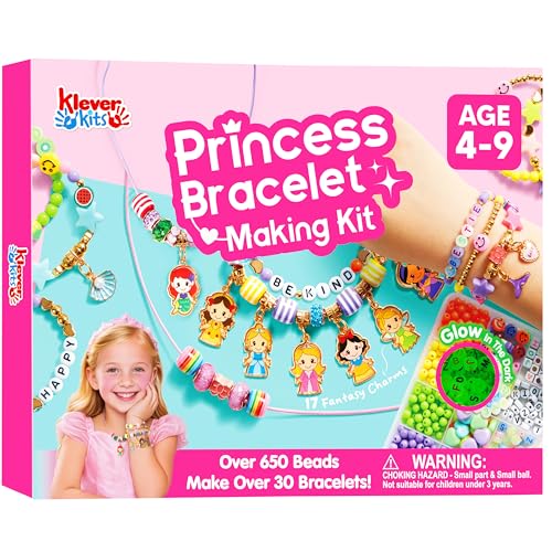 JOVA Klever Kits Princess Bracelet Making Kit, Jewelry Making Kit, Bracelets for Girls, Crafts for Kids, 4 Year Old Girl Birthday Gifts, Over 650 Beads, Make 30+ Designs