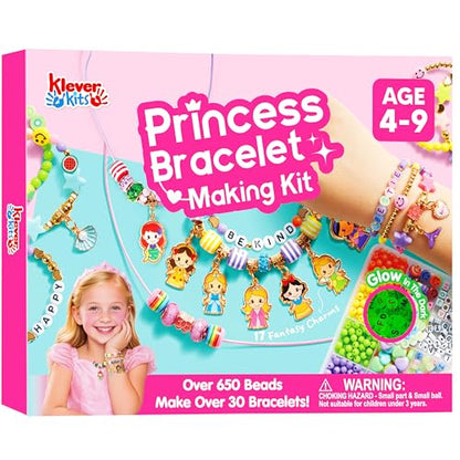 JOVA Klever Kits Princess Bracelet Making Kit, Jewelry Making Kit, Bracelets for Girls, Crafts for Kids, 4 Year Old Girl Birthday Gifts, Over 650 Beads, Make 30+ Designs