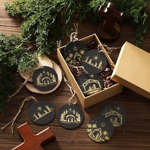 Thyle 8 Pcs Nativity Ornaments for Christmas Tree, 2.8" Wooden Religious