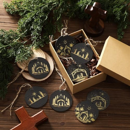 Thyle 8 Pcs Nativity Ornaments for Christmas Tree, 2.8" Wooden Religious
