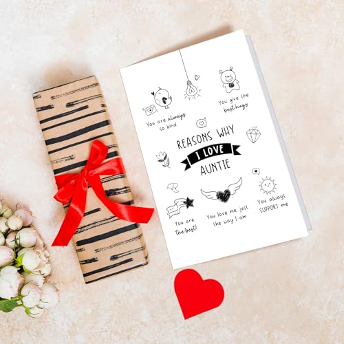 Chenive Birthday Card for Aunt Auntie, Mothers Day Card for Aunt from Niece Nephew, Christmas Cards Gifts, Appreciation Gifts from Niece Nephew, Reasons Why I Love Auntie Cards - color: Aunt Birthday