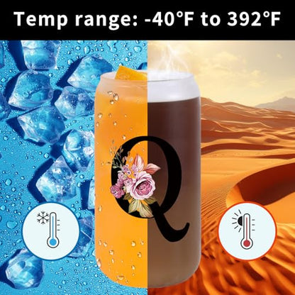 Monogrammed Glass Drinking Cup With Lid Straw New Mom Dad after Birth First Gifts Time Mama Parents Announcement Nurse Newborn Pregnancy Wife Maternity Expecting Gender Neutral Cool Funny Present,Q - style: Letter Q