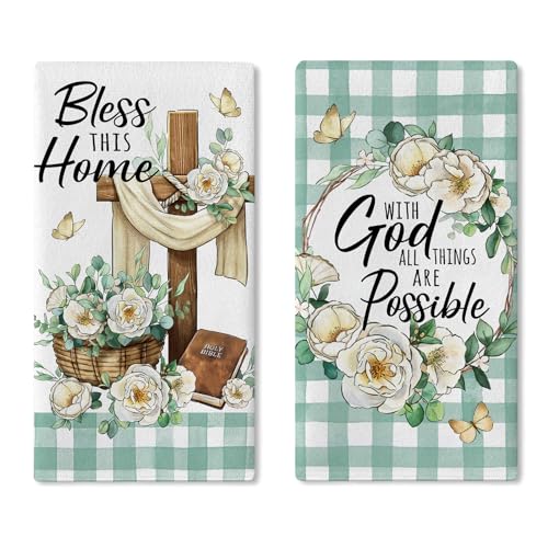 with God All Things are Possible Christian Kitchen Dish Towels - color: With God All Things Are Possible