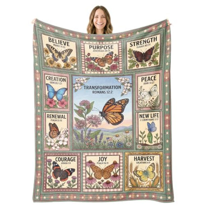 Christian Butterfly Throw Blanket – Inspirational Religious Gifts for Women - color: Tk014, size: 60"x50"