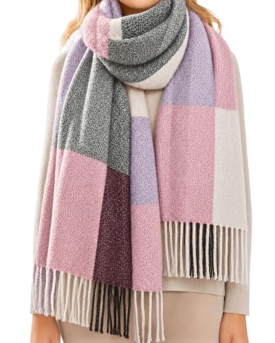 Loritta Winter Scarf for Women, Long Plaid Shawl Wraps Scarves Gifts - color: G-purple Pink Lattice