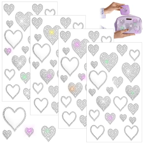 Epakh 84 Pcs Silver Heart Stickers Glitter Bling Rhinestone Sticker - color: Silver, size: Heart