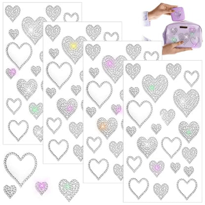 Epakh 84 Pcs Silver Heart Stickers Glitter Bling Rhinestone Sticker - color: Silver, size: Heart