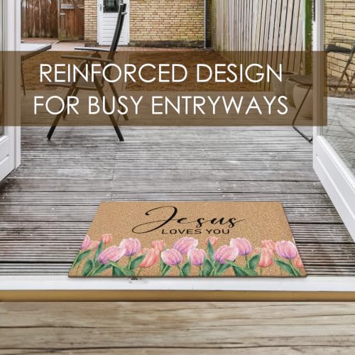 Christian Tulip Floral Faux Coco Coir Doormat Door Mat 30x17 Inch - color: Tulip