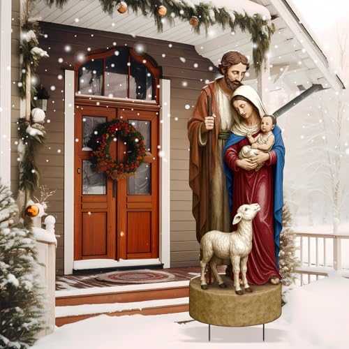 Metal Christmas Outdoor Nativity Scene for Yard with Stake 30 Inch Large Christmas Nativity Set with Baby Jesus Mary and Joseph Outside Waterproof Religious Yard Lawn Signs for Garden Lawns Decoration - style: Bright