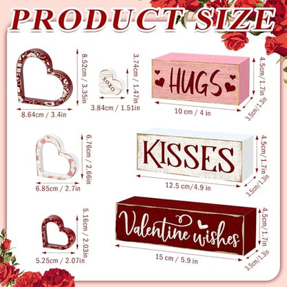 Britimes Tiered Tray Decor Set, 4 Pack, Wooden Table Sign, Red Valentine - style: Hug Kisses