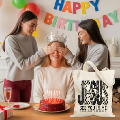 Faith Canvas Tote Bag, Christian Gifts for Women Girls Mom Sister Inspirational Bible Verse Birthday Christmas - color: Jesus 810